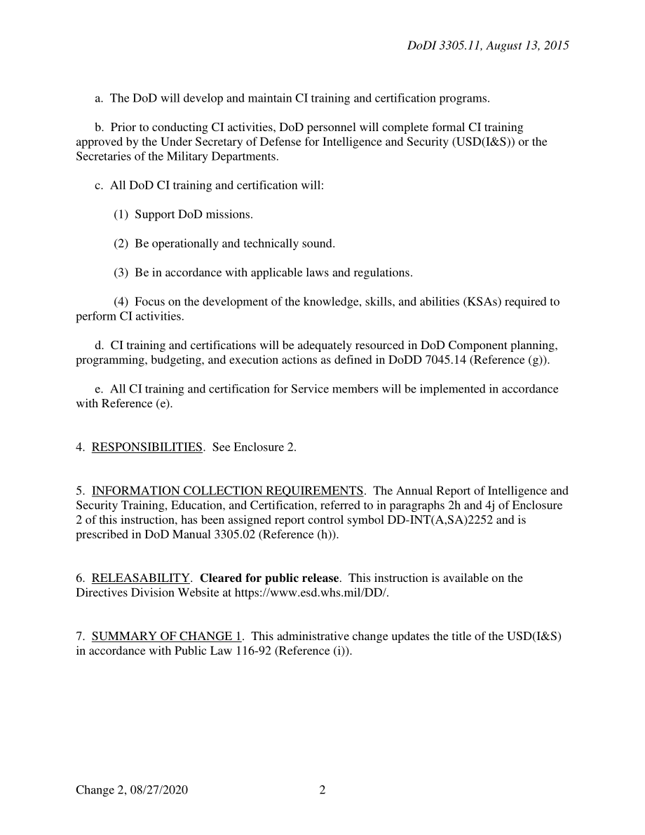 DoDI 3305.11 国防部反间谍（CI）培训和认证.pdf_第2页