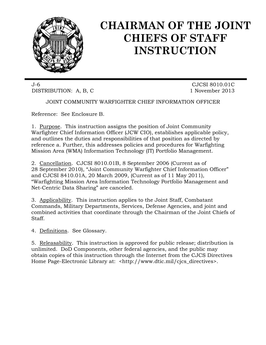 CJCSI 8010.01C 社区联合作战人员首席信息官.pdf_第1页