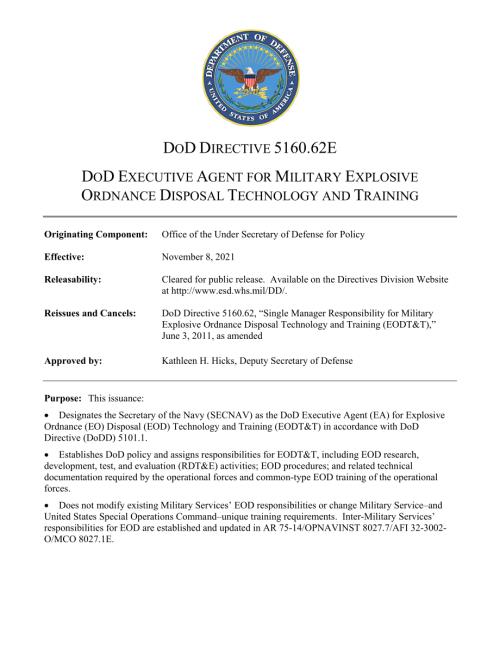 DoDD 5160.62E 军事爆炸物处理技术和培训（EODT&T）的单一经理责任.pdf