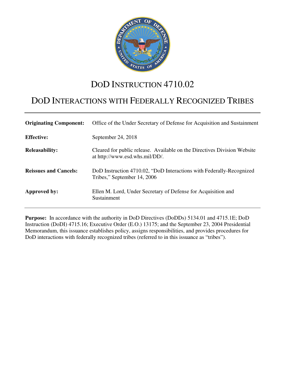 DoDI 4710.02 国防部与联邦承认的部落的互动.pdf_第1页