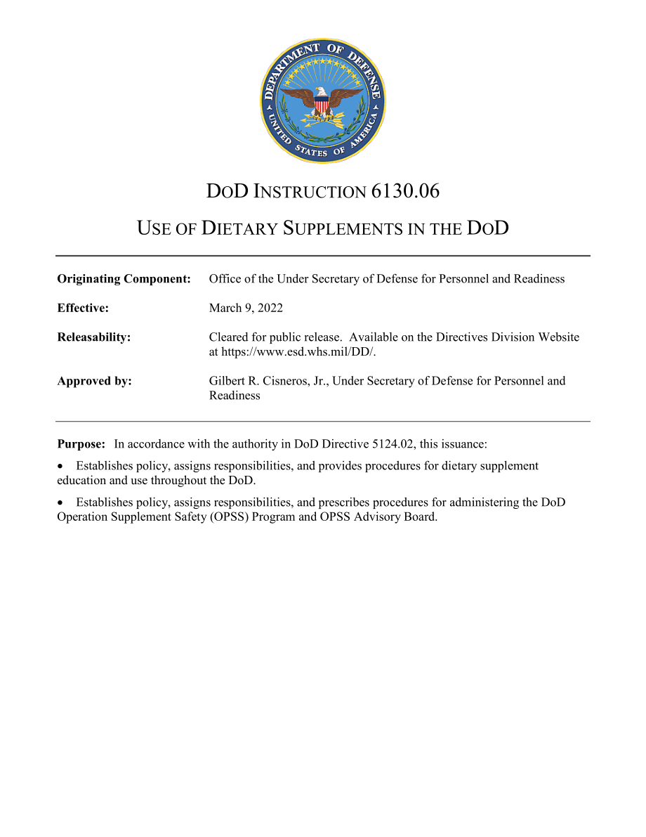 DoDI 6130.06 国防部使用膳食补充剂的情况.pdf_第1页