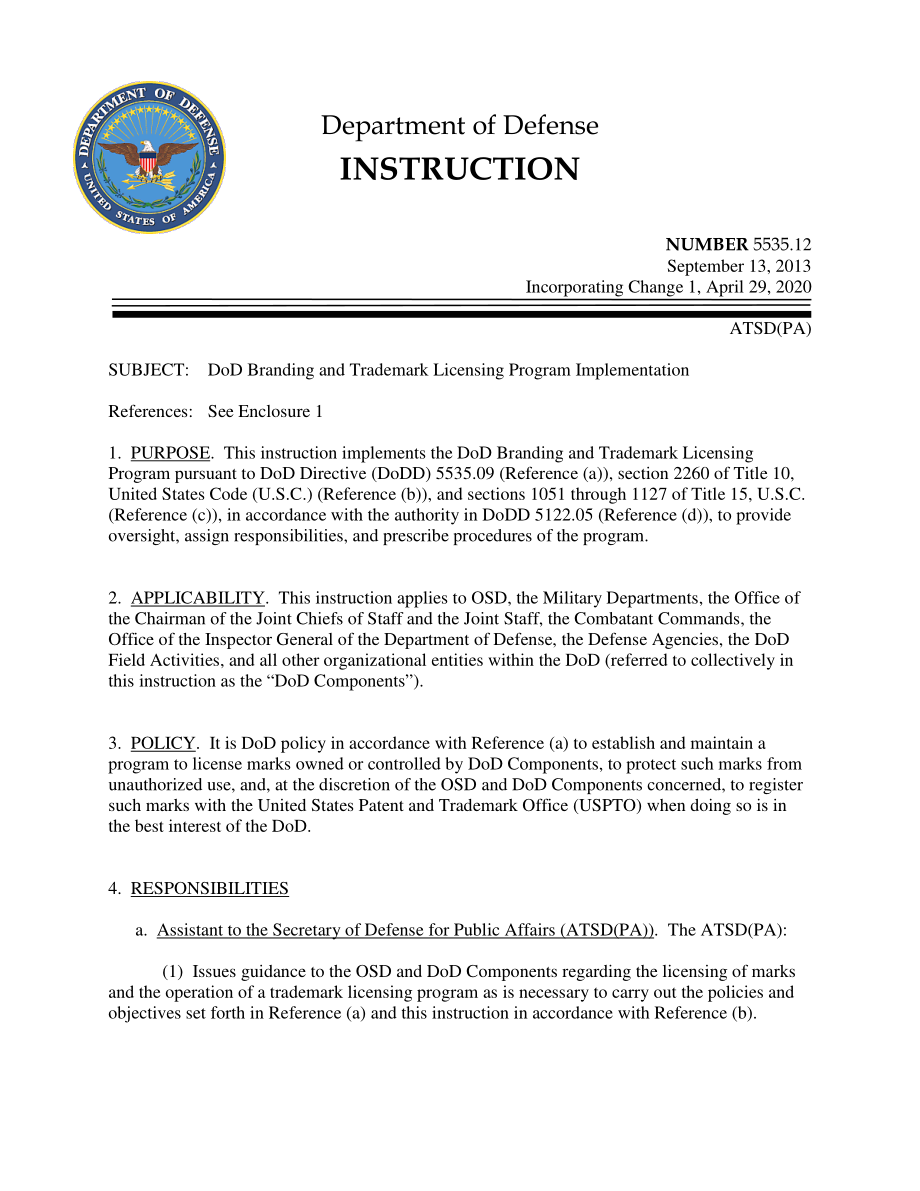DoDI 5535.12 国防部品牌和商标许可计划实施.pdf_第1页