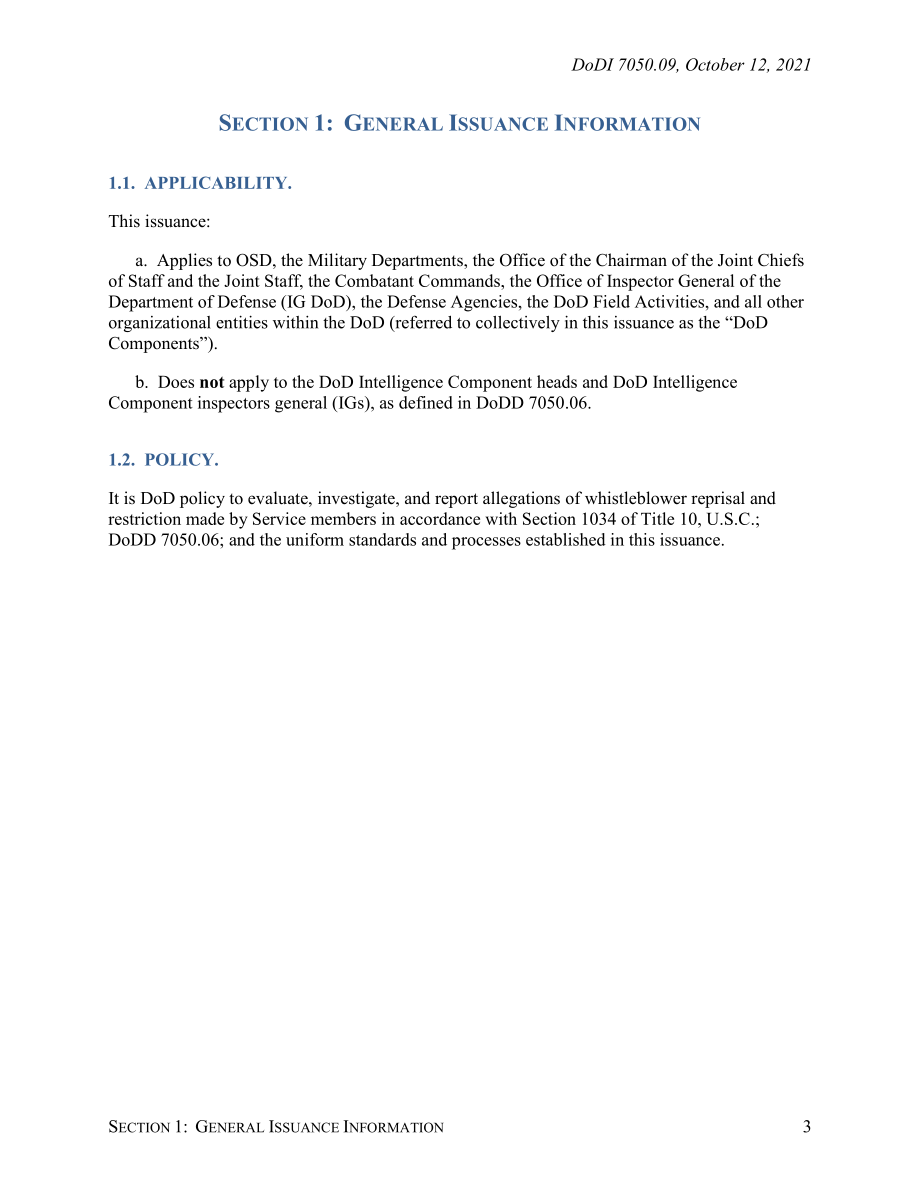 DoDI 7050.09 评估和调查军事报复或限制投诉的统一标准.pdf_第3页