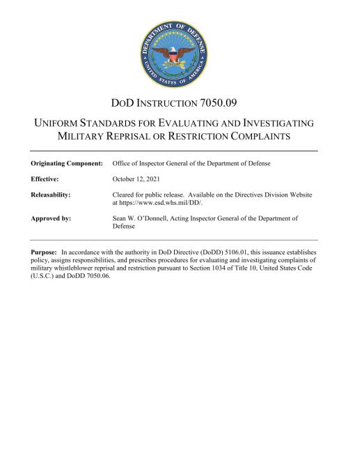 DoDI 7050.09 评估和调查军事报复或限制投诉的统一标准.pdf