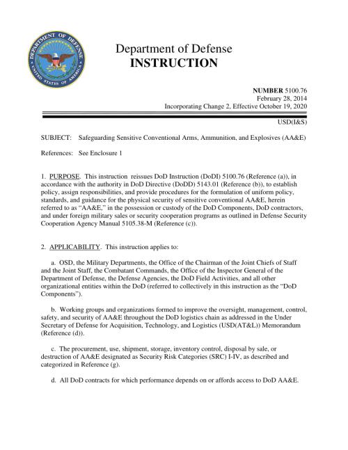 DoDI 5100.76 保护敏感常规武器、弹药和爆炸物（AA&E）.pdf