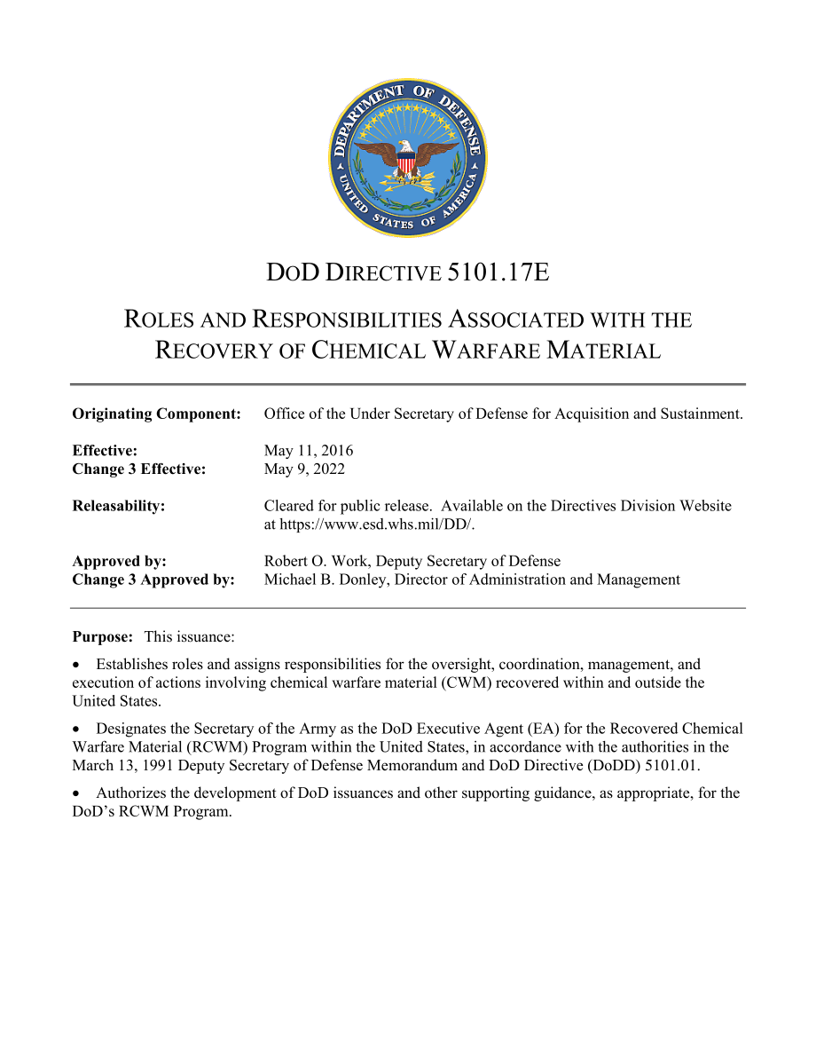 DoDD 5101.17E 与化学战争材料回收相关的角色和责任.pdf_第1页