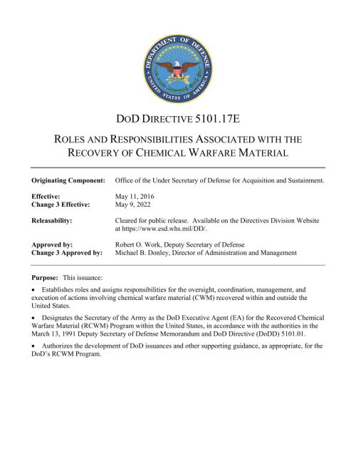 DoDD 5101.17E 与化学战争材料回收相关的角色和责任.pdf