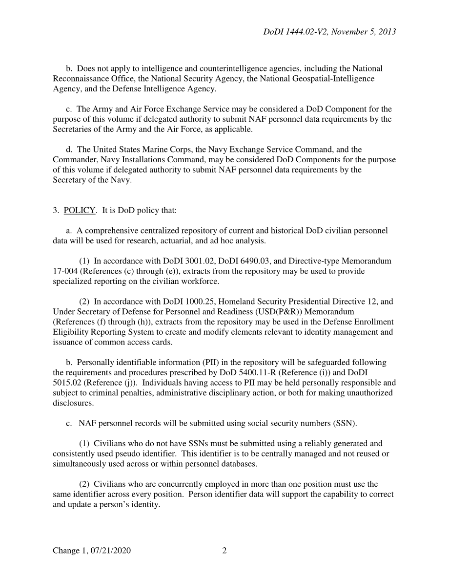 DoDI 1444.02 Volume 2 国防部文职人员的数据提交要求：非拨款基金（NAF）平民.pdf_第2页