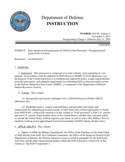 DoDI 1444.02 Volume 2 国防部文职人员的数据提交要求：非拨款基金（NAF）平民.pdf