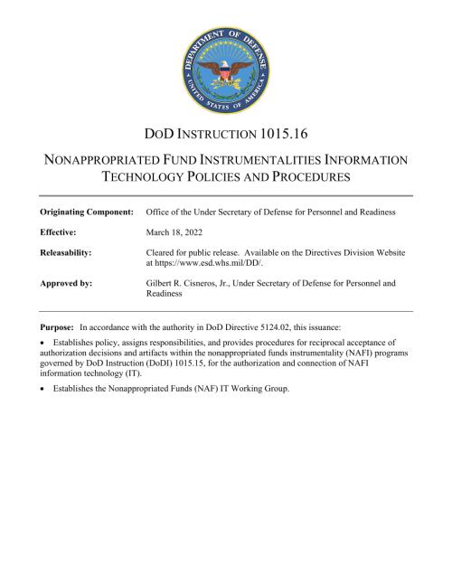 DoDI 1015.16 非拨款基金工具信息技术政策和程序.pdf
