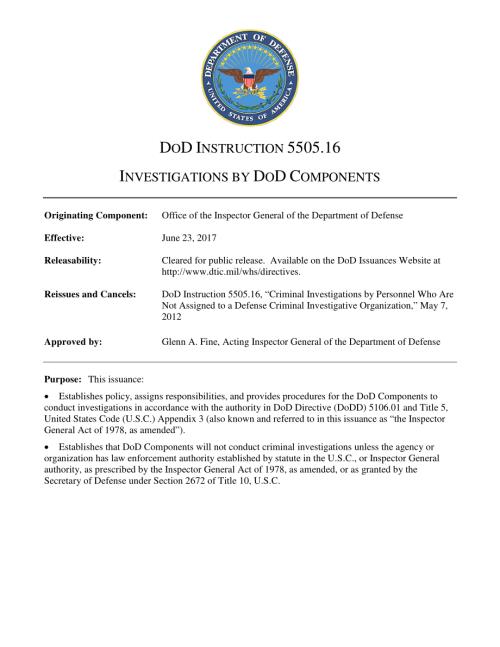 DoDI 5505.16 国防部组件的调查.pdf