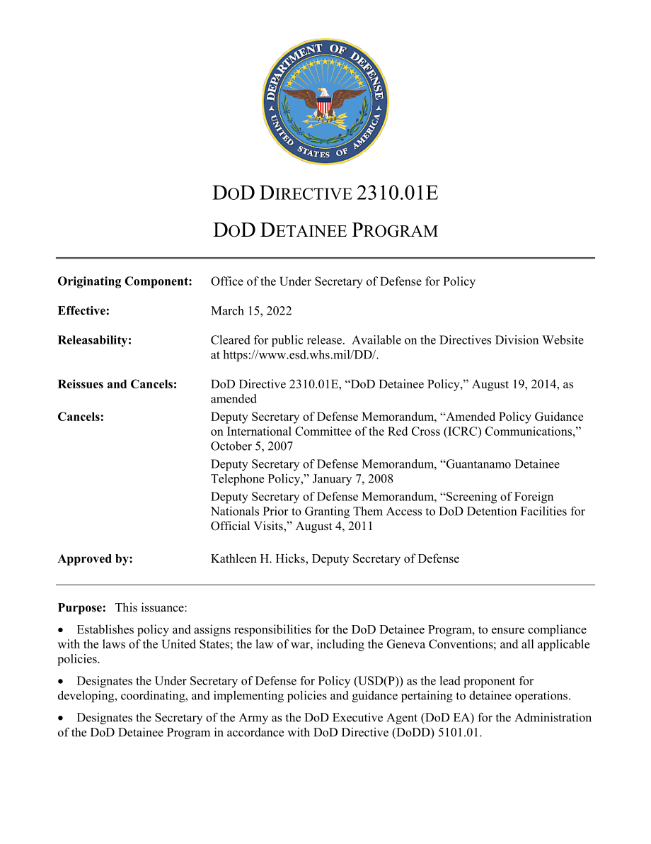 DoDD 2310.01E 国防部被拘留者计划.pdf_第1页