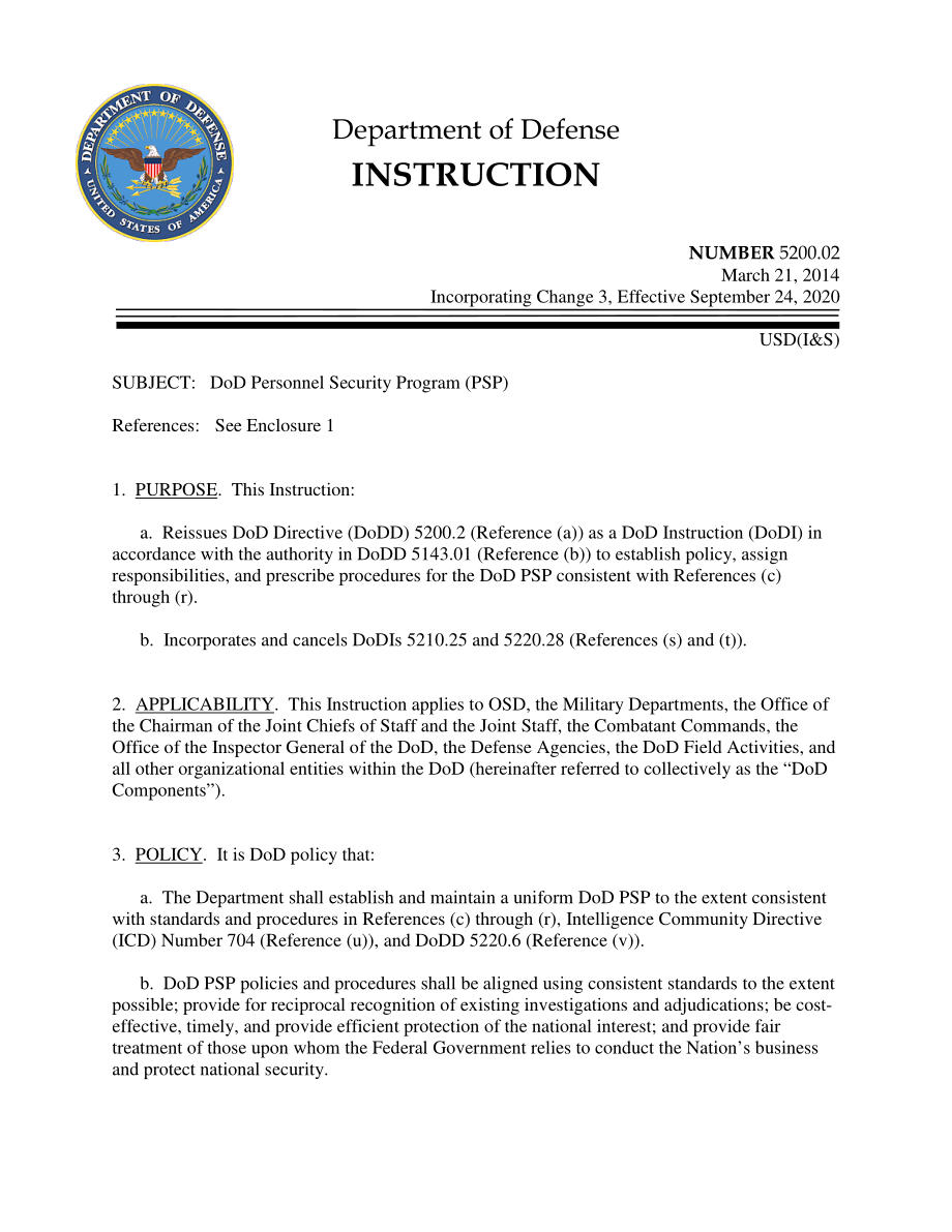 DoDI 5200.02 国防部人员安全计划（PSP）.pdf_第1页