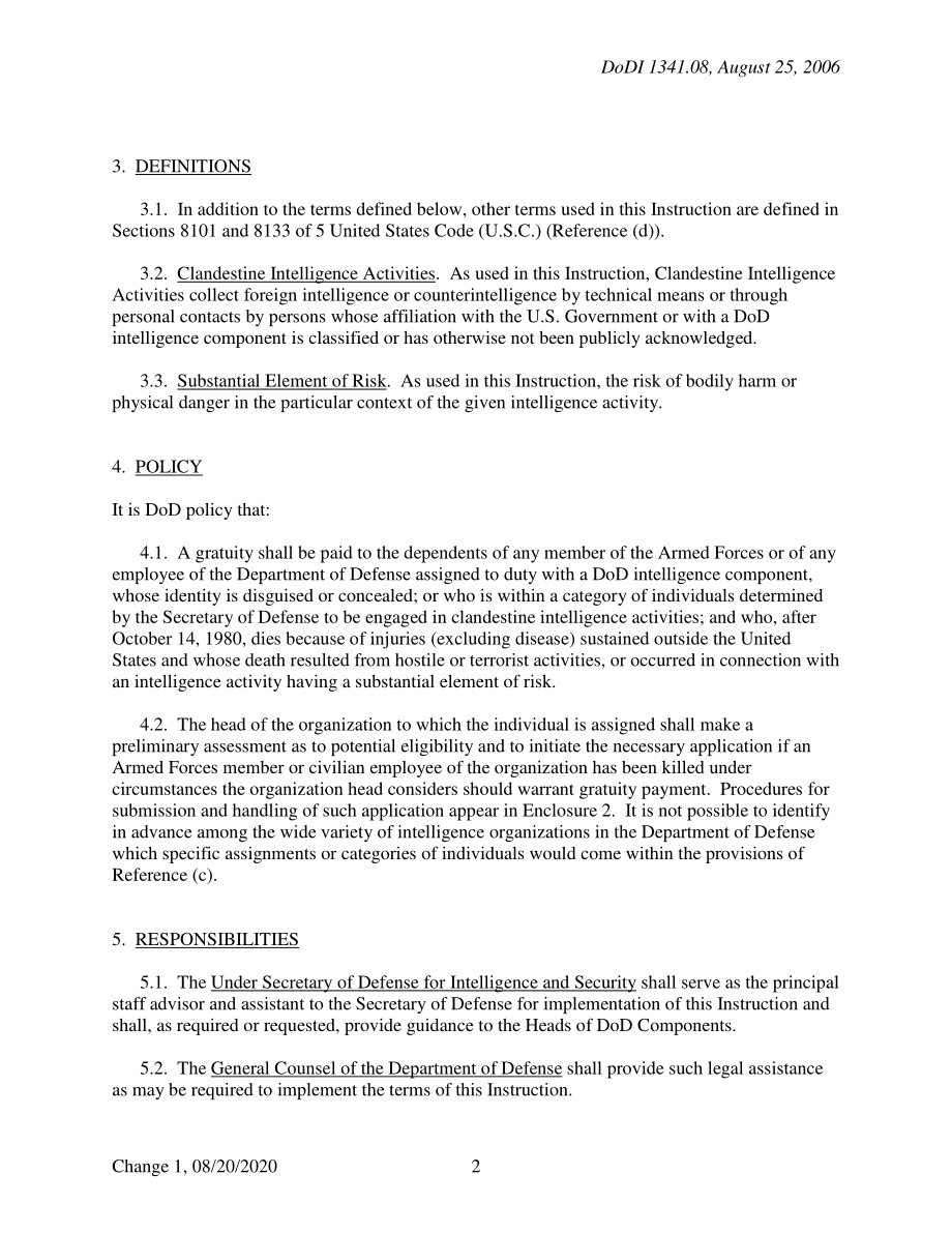 DoDI 1341.08 向某些被指派执行情报任务的国防部人员的幸存者支付死亡抚恤金.pdf_第2页