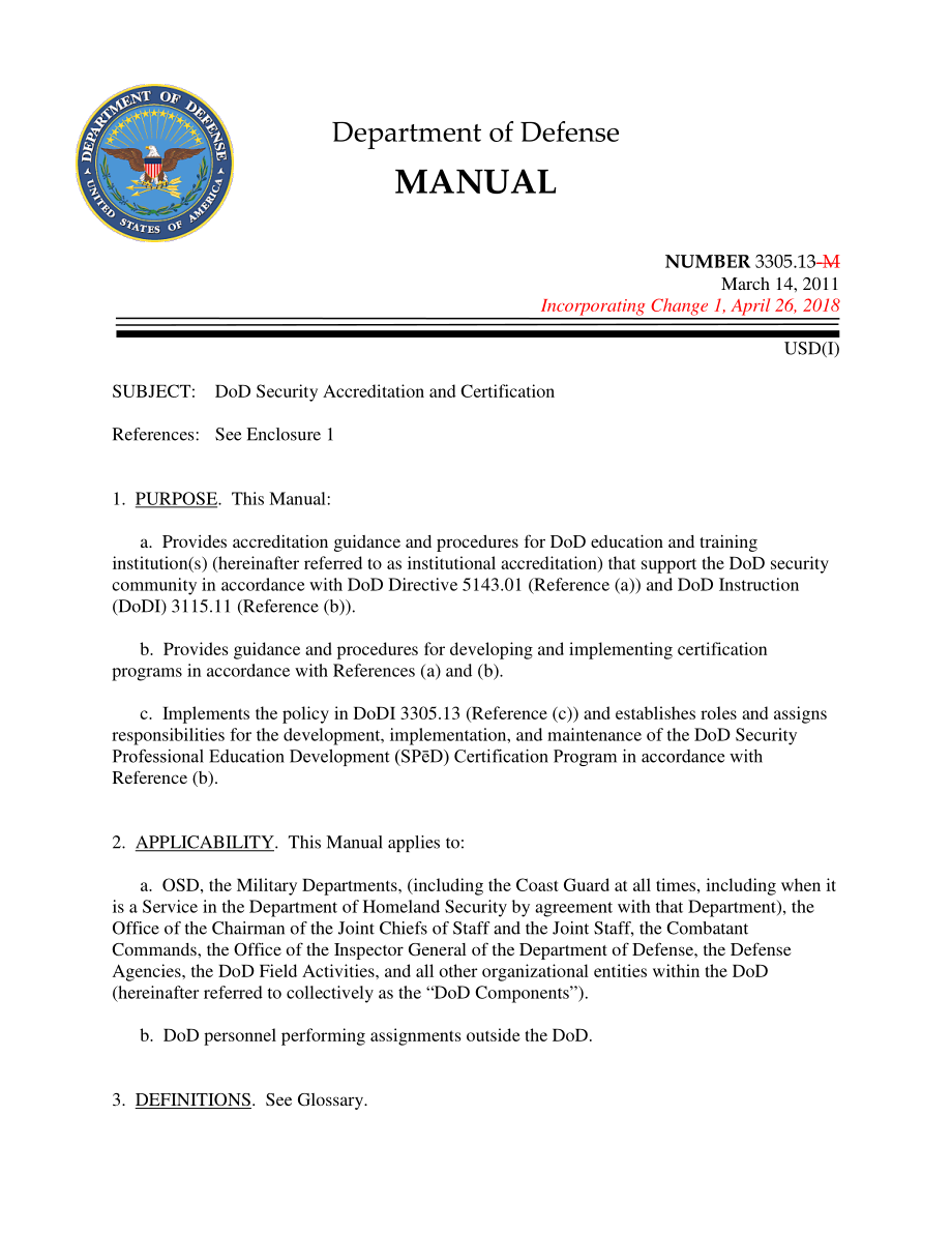 DoD 3305.13 国防部安全认证和认证.pdf_第1页