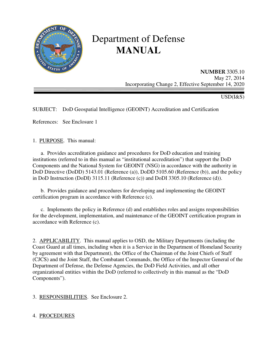 DoDM 3305.10 国防部地理空间情报（GEOINT）认证和认证.pdf_第1页