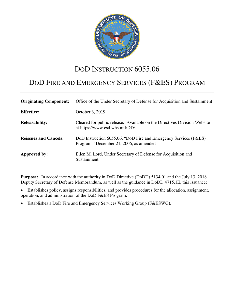 DoDI 6055.06 国防部消防和紧急服务（F&ES）计划.pdf_第1页