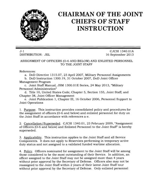 CJCSI 1340.01A 向联合参谋部派驻军官(O-6及以下)和士兵.pdf