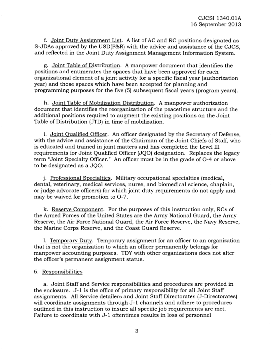 CJCSI 1340.01A 向联合参谋部派驻军官(O-6及以下)和士兵.pdf_第3页