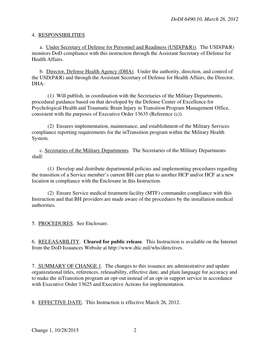 DoDI 6490.10 转移和过渡服务成员的行为健康护理的连续性.pdf_第2页