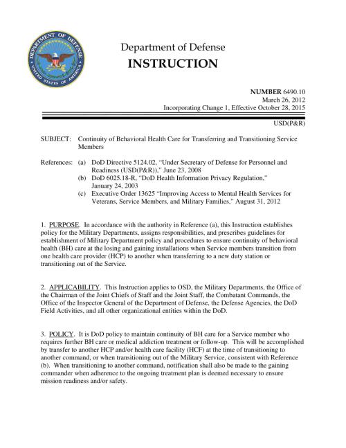 DoDI 6490.10 转移和过渡服务成员的行为健康护理的连续性.pdf