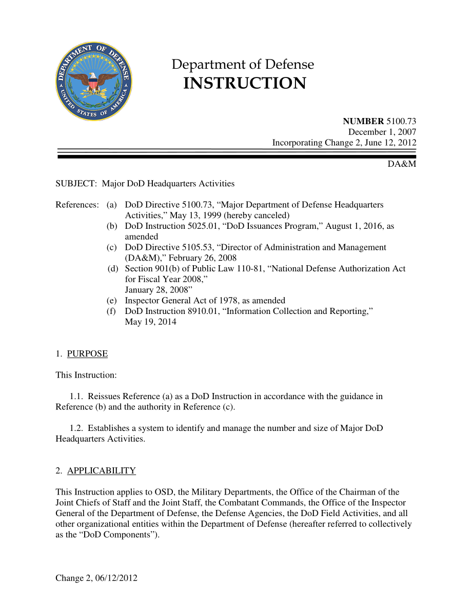DoDI 5100.73 国防部总部主要活动.pdf_第1页