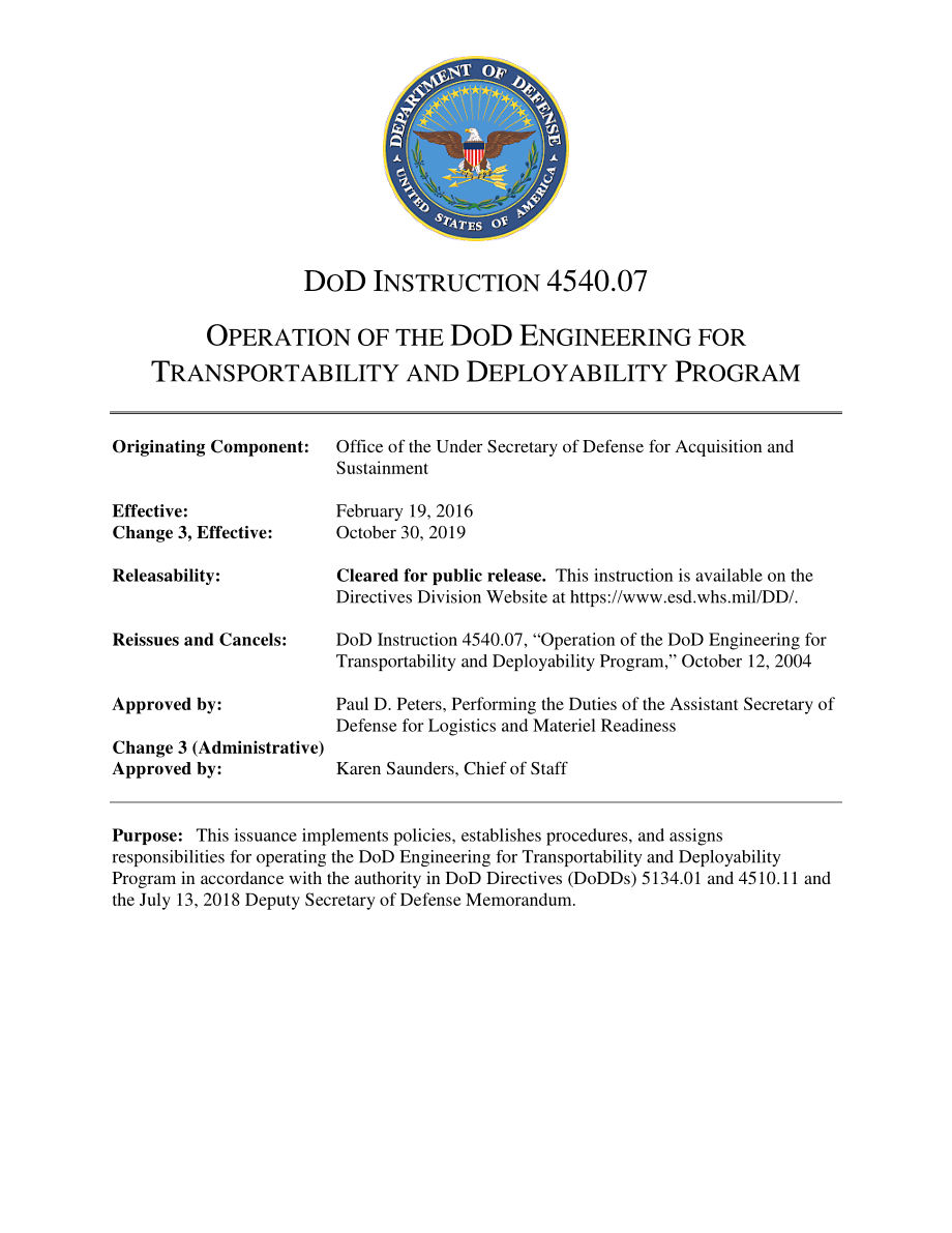 DoDI 4540.07 国防部运输和部署工程计划的运作.pdf_第1页