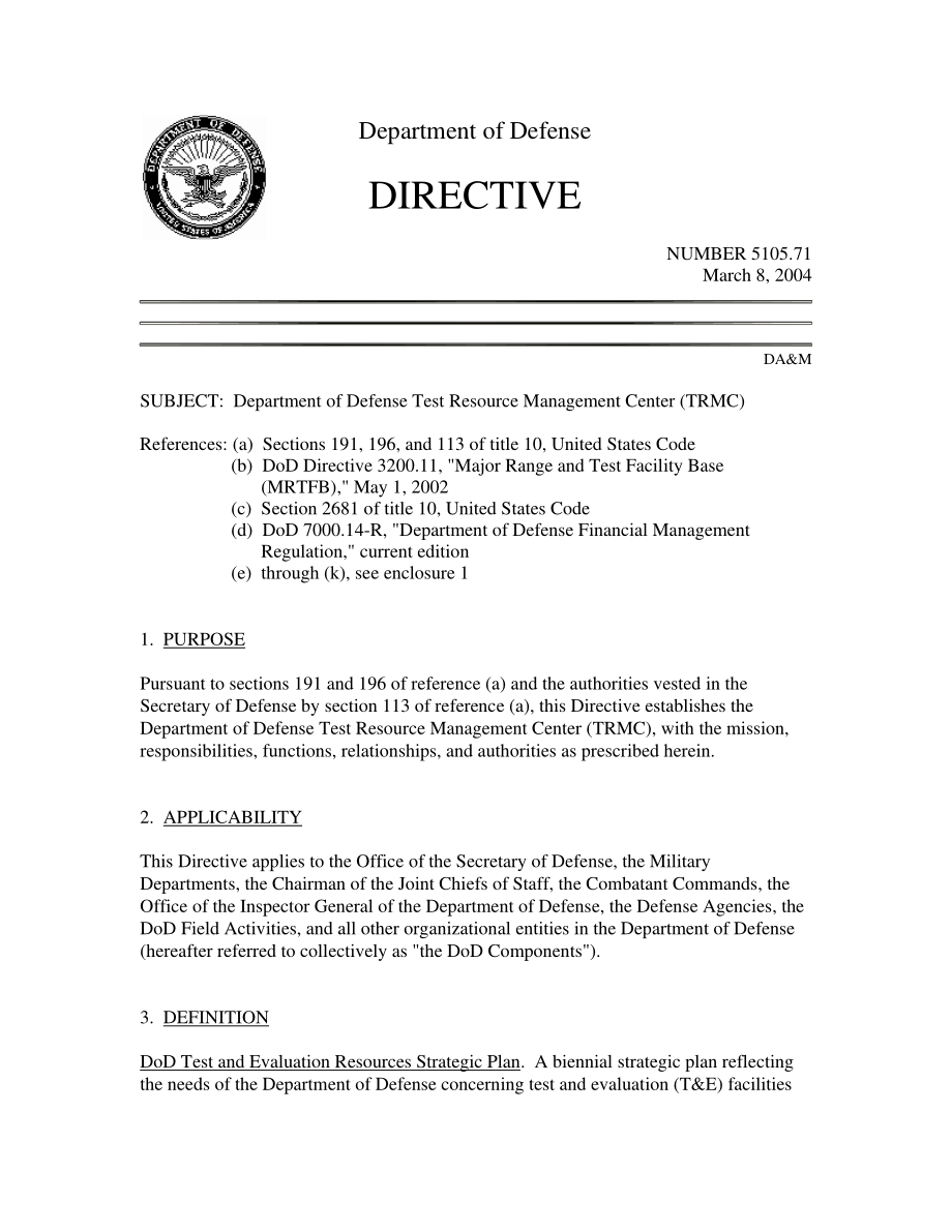 DoDD 5105.71 国防部测试资源管理中心（TRMC）.pdf_第1页