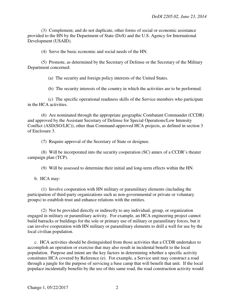 DoDI 2205.02 人道主义和公民援助（HCA）活动.pdf_第2页