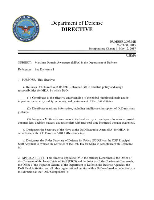 DoDD 2005.02E 国防部的海事领域意识（MDA）.pdf