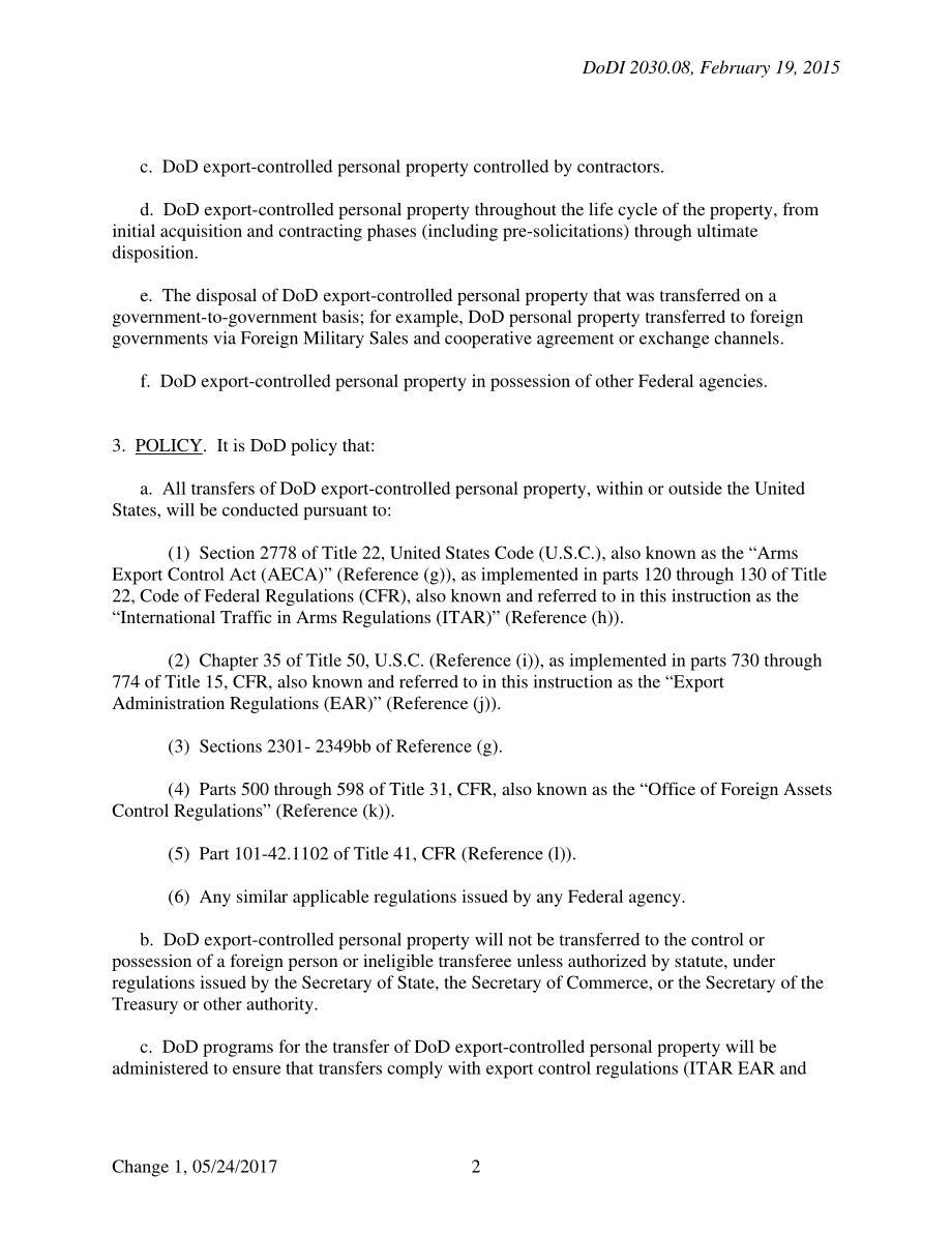 DoDI 2030.08 实施贸易安全控制（TSC）将国防部个人财产转让给国防部控制之外的各方.pdf_第2页