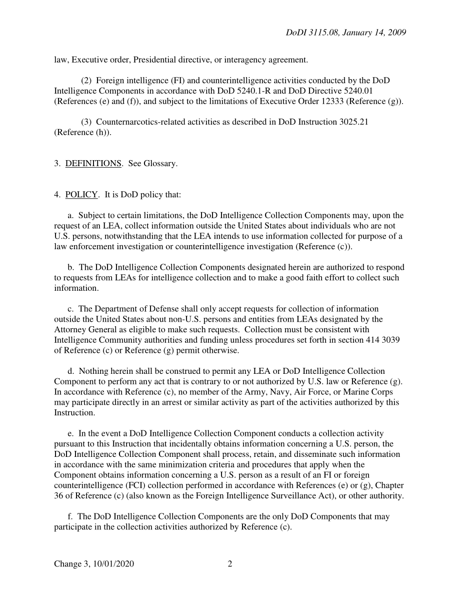 DoDI 3115.08 应美国执法机构（LEA）的要求收集美国境外非美国人的信息.pdf_第2页