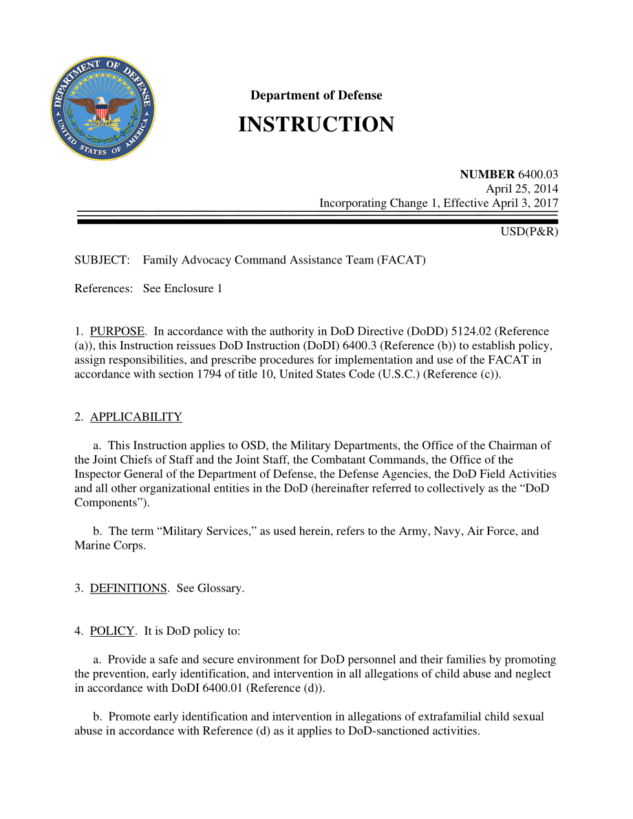 DoDI 6400.03 家庭倡导指挥援助小组（FACAT）.pdf_第1页