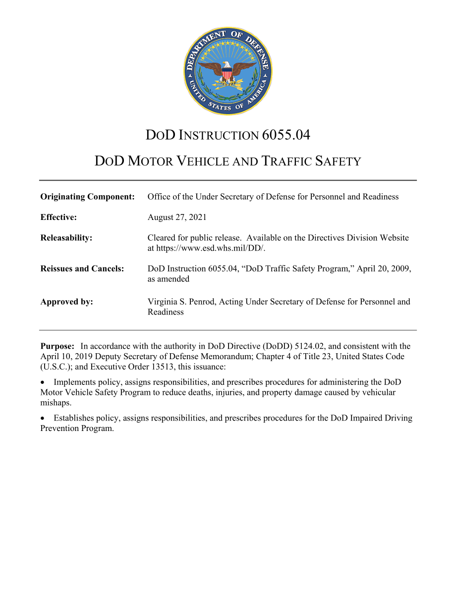 DoDI 6055.04 国防部机动车辆和交通安全.pdf_第1页