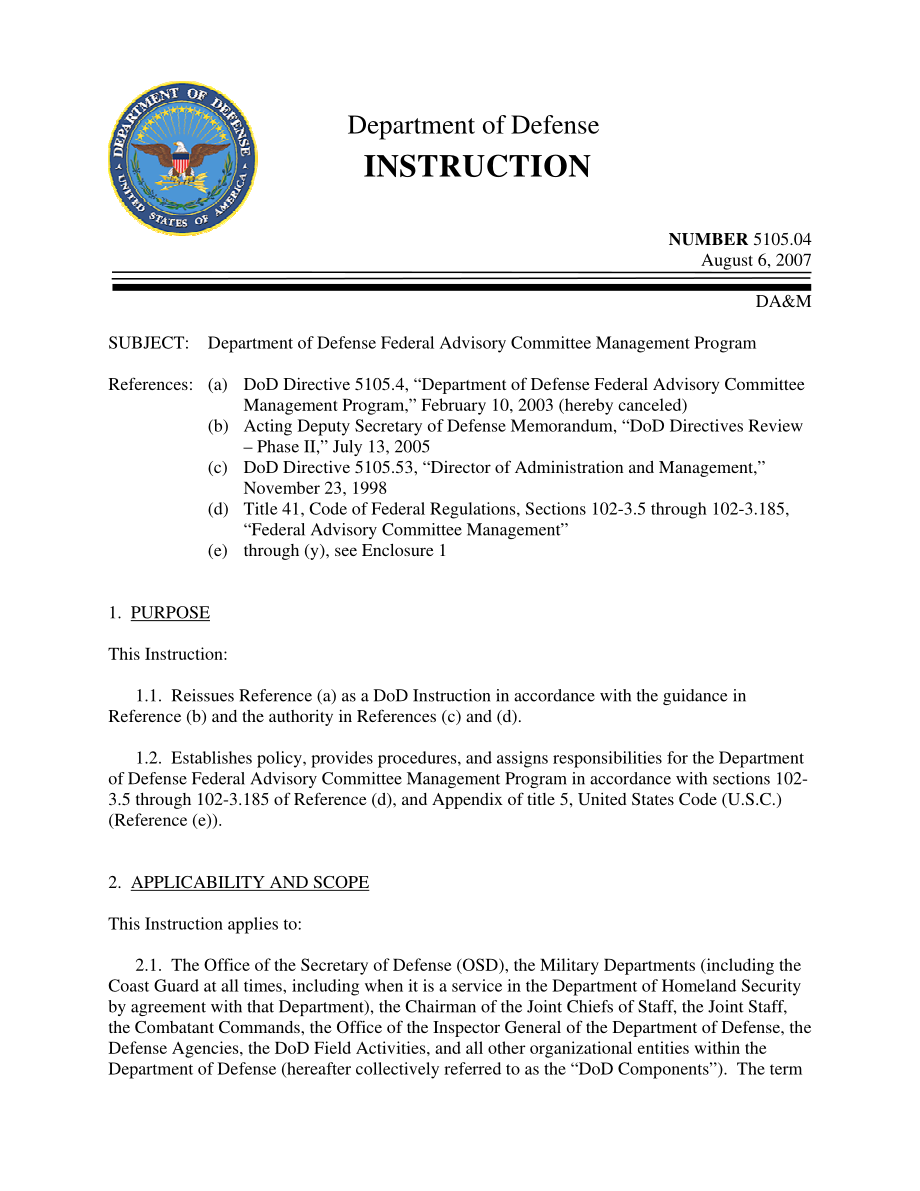 DoDI 5105.04 国防部联邦咨询委员会管理计划.pdf_第1页