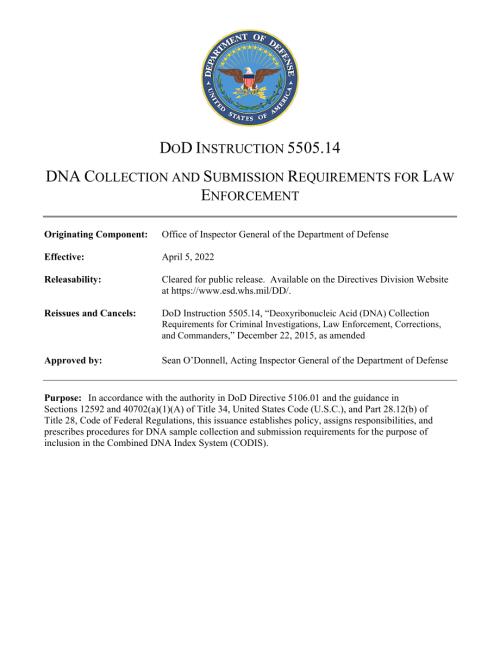 DoDI 5505.14 执法的DNA收集和提交要求.pdf