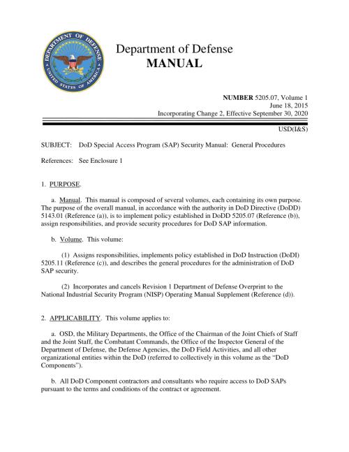 DoDM 5205.07 Volume 1 国防部特别访问计划（SAP）安全手册：一般程序.pdf
