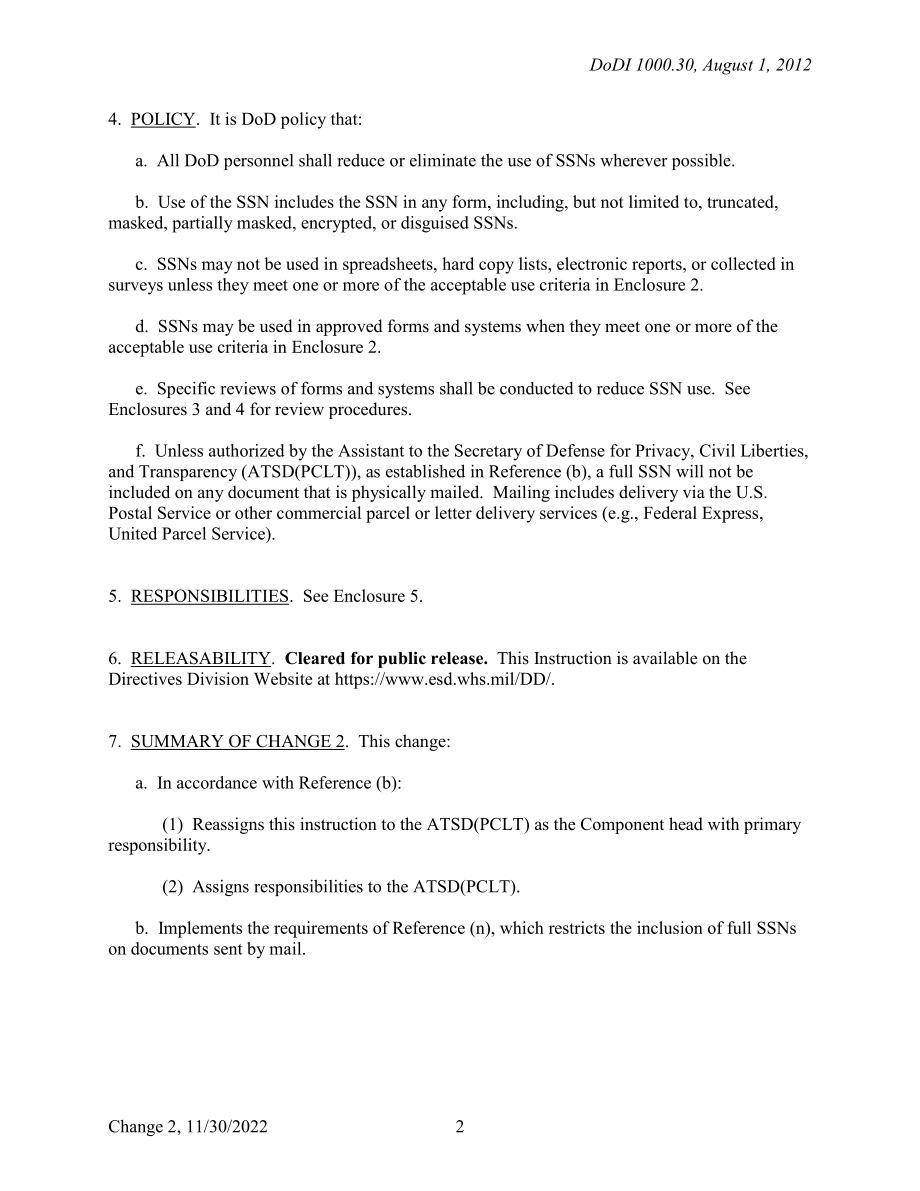 DoDI 1000.30 减少国防部内社会安全号码（SSN）的使用.pdf_第2页