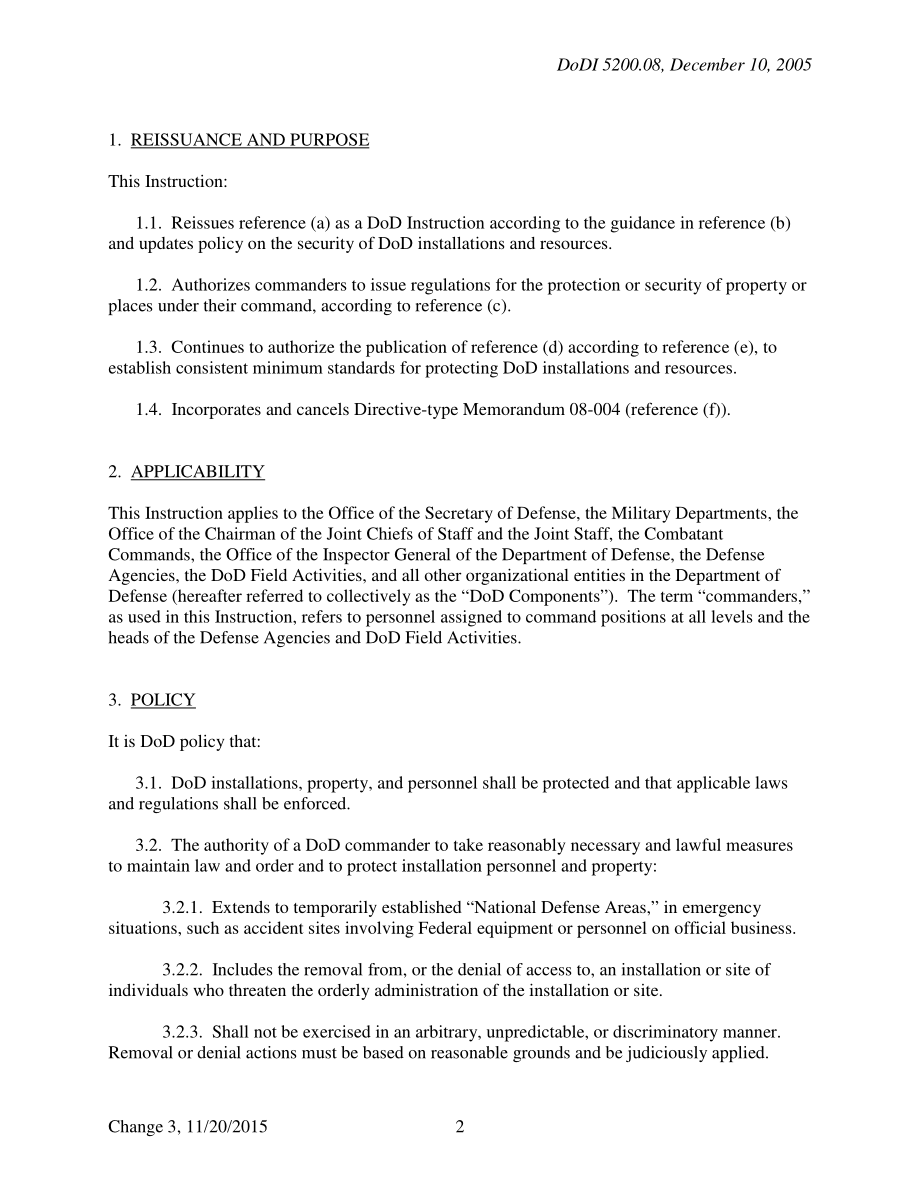 DoDI 5200.08 国防部安装和资源的安全性以及国防部物理安全审查委员会（PSRB）.pdf_第2页