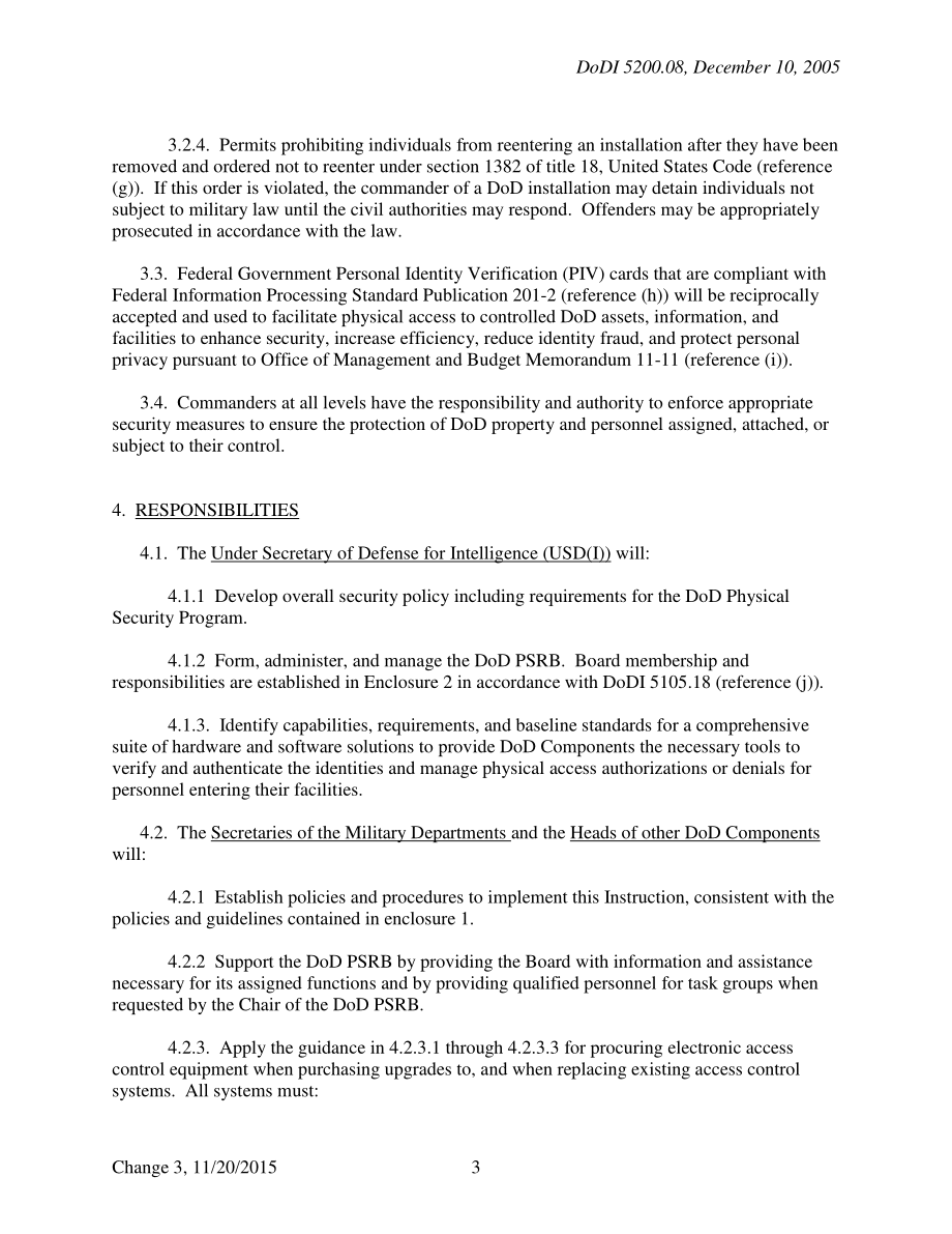 DoDI 5200.08 国防部安装和资源的安全性以及国防部物理安全审查委员会（PSRB）.pdf_第3页