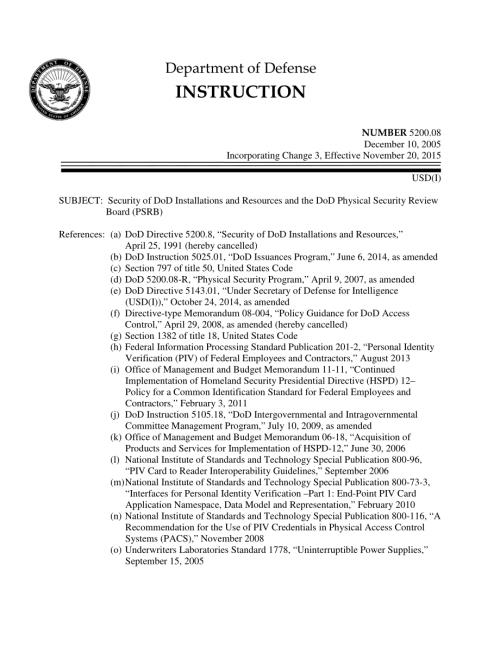 DoDI 5200.08 国防部安装和资源的安全性以及国防部物理安全审查委员会（PSRB）.pdf