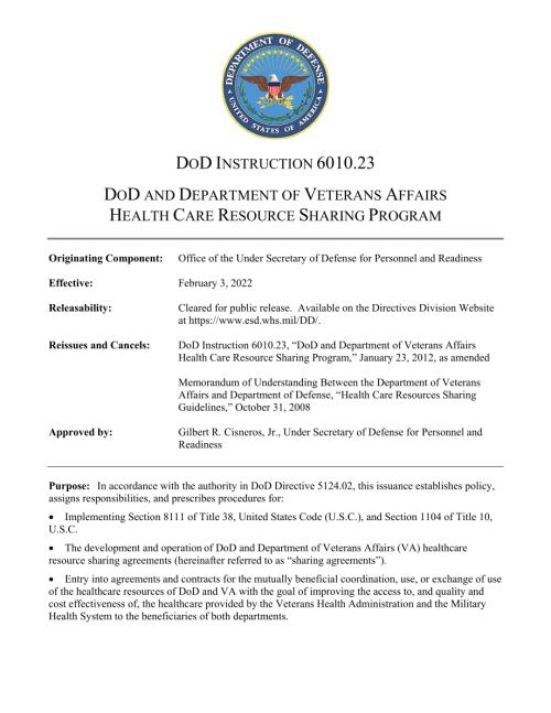 DoDI 6010.23 国防部和退伍军人事务部医疗保健资源共享计划.pdf