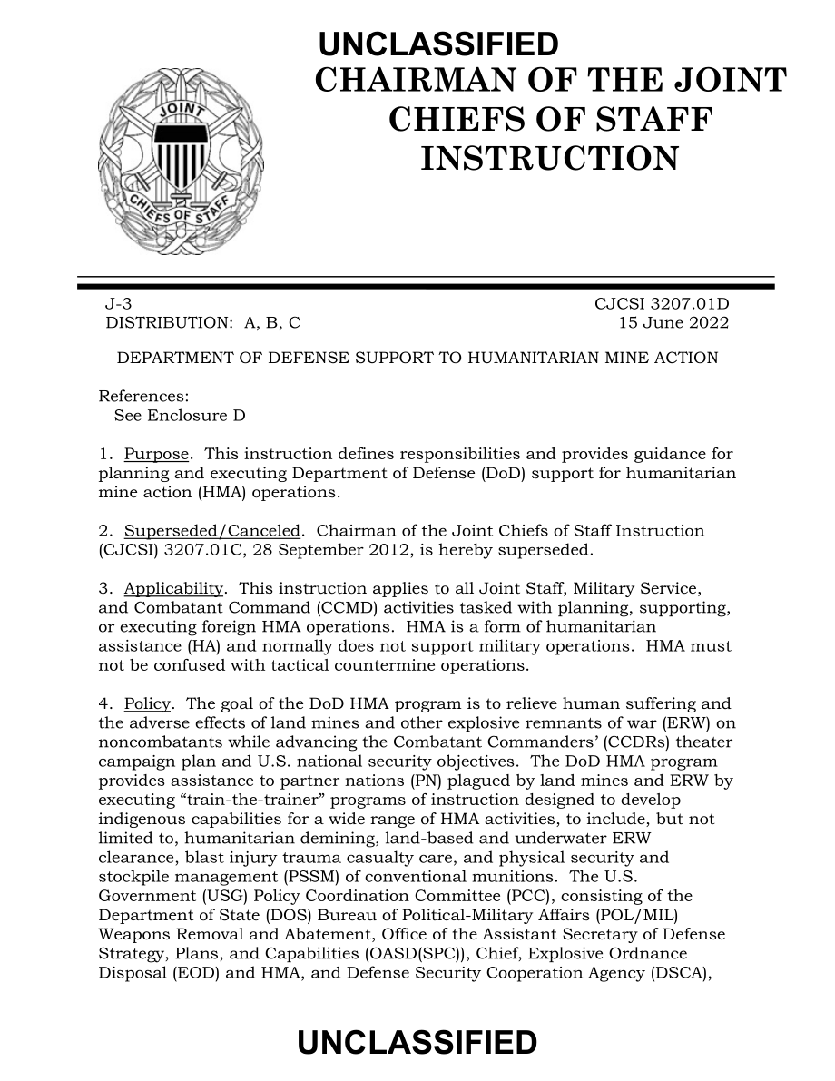 CJCSI 3207.01D 国防部支持人道主义排雷行动.pdf_第1页