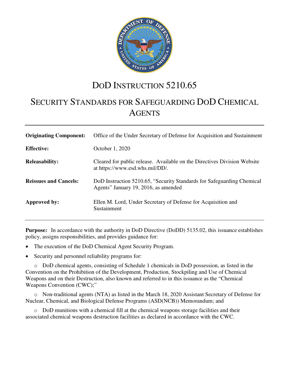 DoDI 5210.65 保护国防部化学制剂的安全标准.pdf_第1页