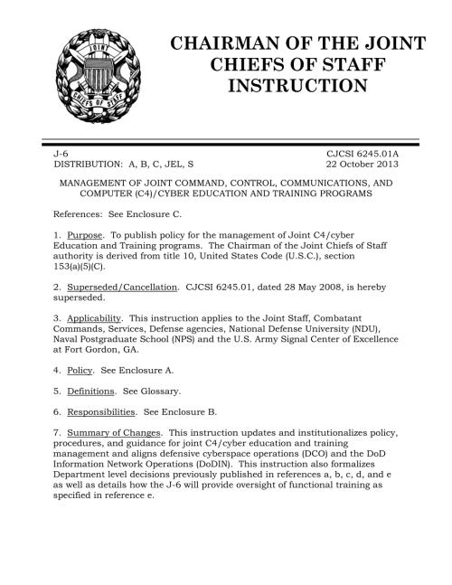 CJCSI 6245.01A 联合指挥、控制、通信和计算机(C4) 网络空间教育和训练方案的管理.pdf