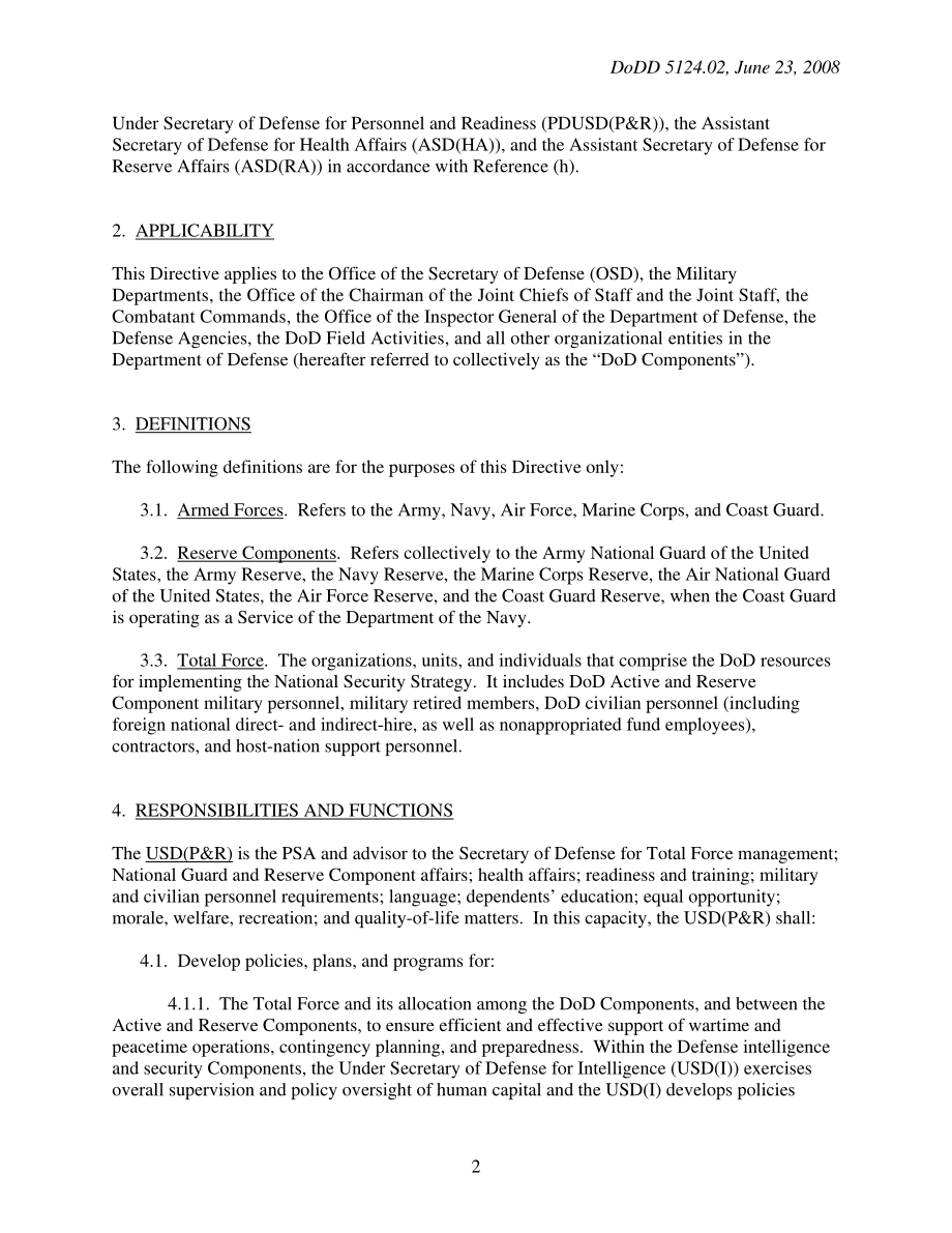 DoDD 5124.02 负责人事和准备的国防部副部长（USD（P&R））.pdf_第2页