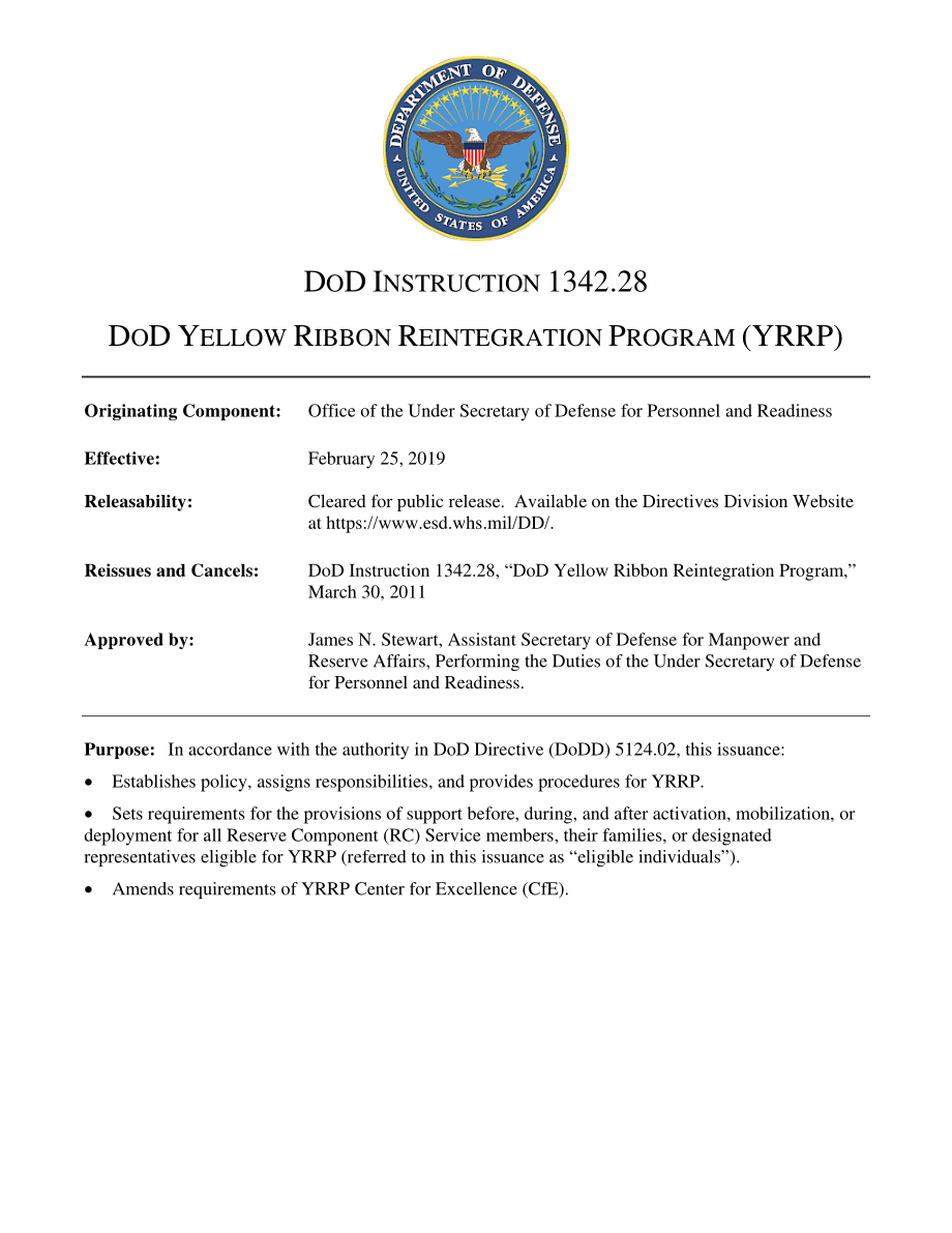 DoDI 1342.28 国防部黄丝带重返计划（YRRP）.pdf_第1页