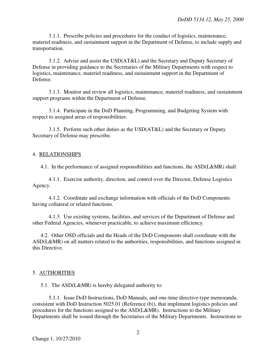 DoDD 5134.12 负责后勤和物资准备的助理国防部长（L&MR）.pdf_第2页