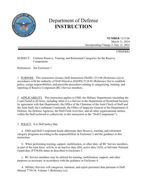 DoDI 1215.06 统一储备、培训和退休类别的储备组成部分.pdf