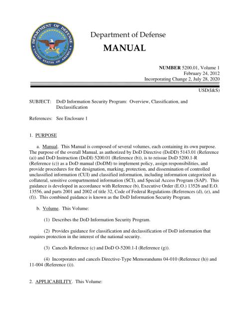 DoDM 5200.01 Volume 1 国防部信息安全计划：概述、分类和解密.pdf